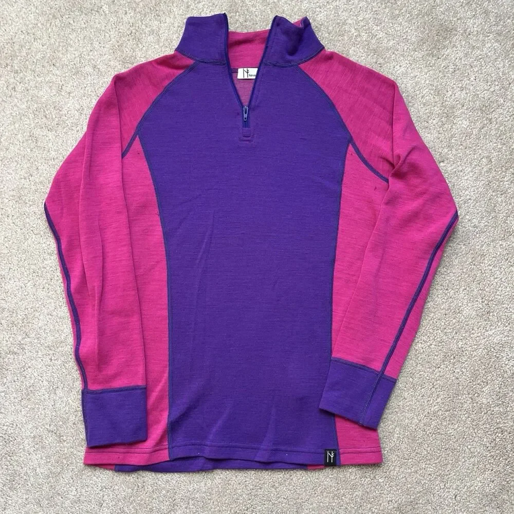 Neve Wool Pullover Womens Small 1/4 Zip Purple Pink Hiking Outdoors Base Layer